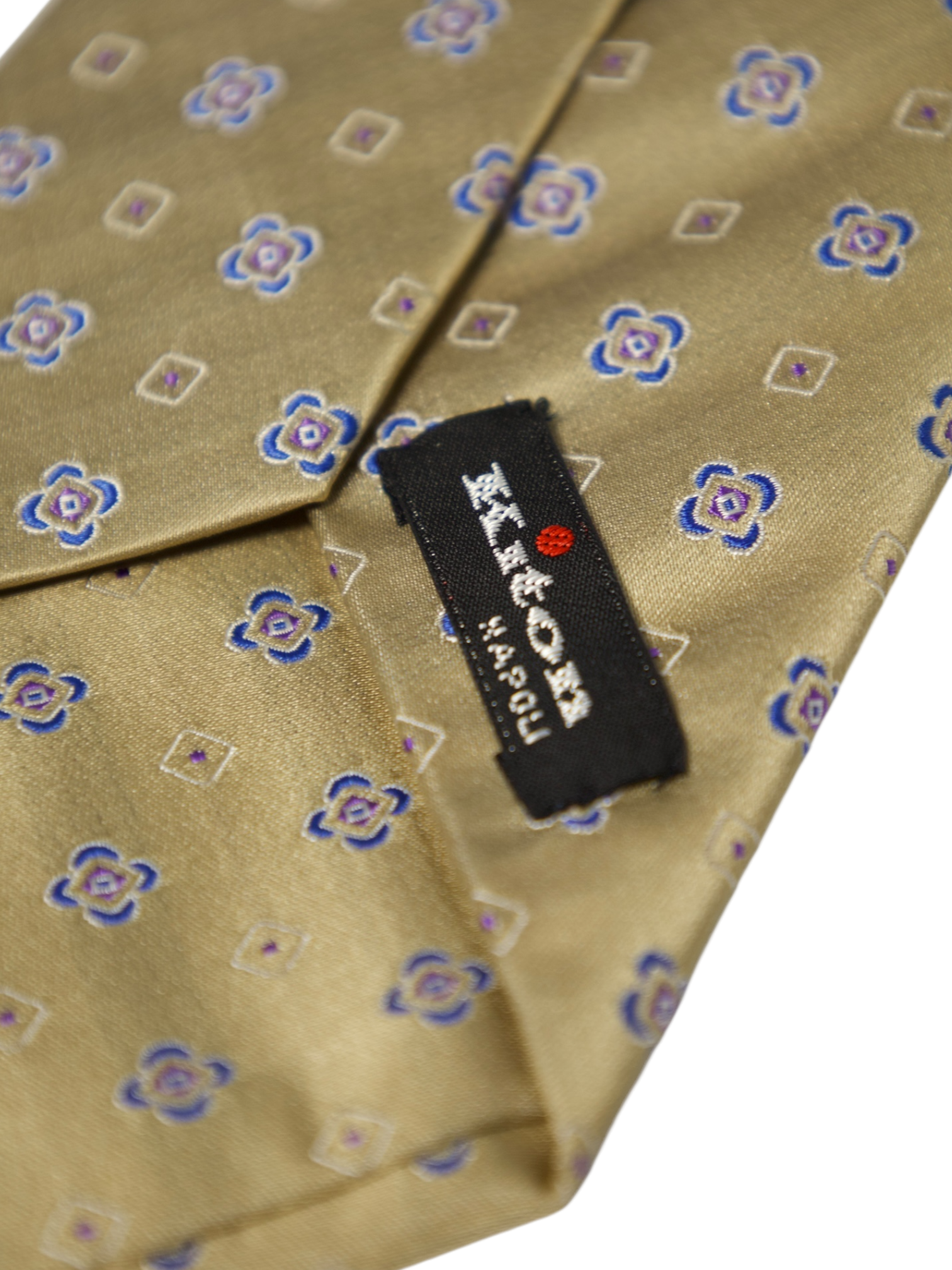 Kiton 7-Fold Gold & Blue Geometric Silk Tie