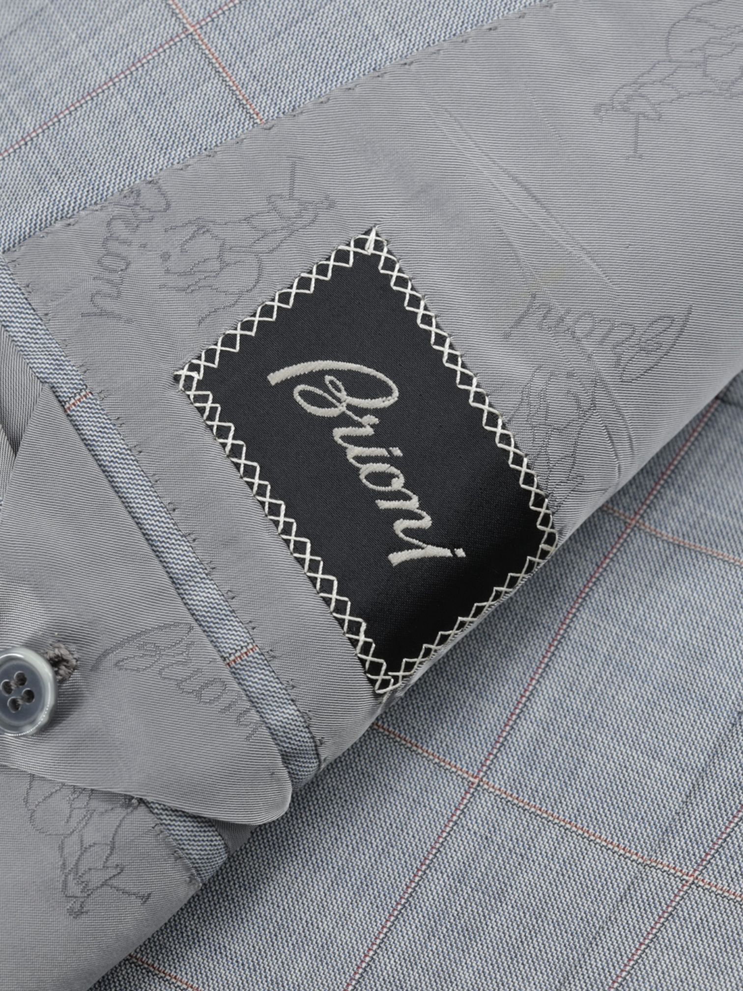 Brioni Light Grey & Red Fine-Wool Windowpane Nomentano Jacket