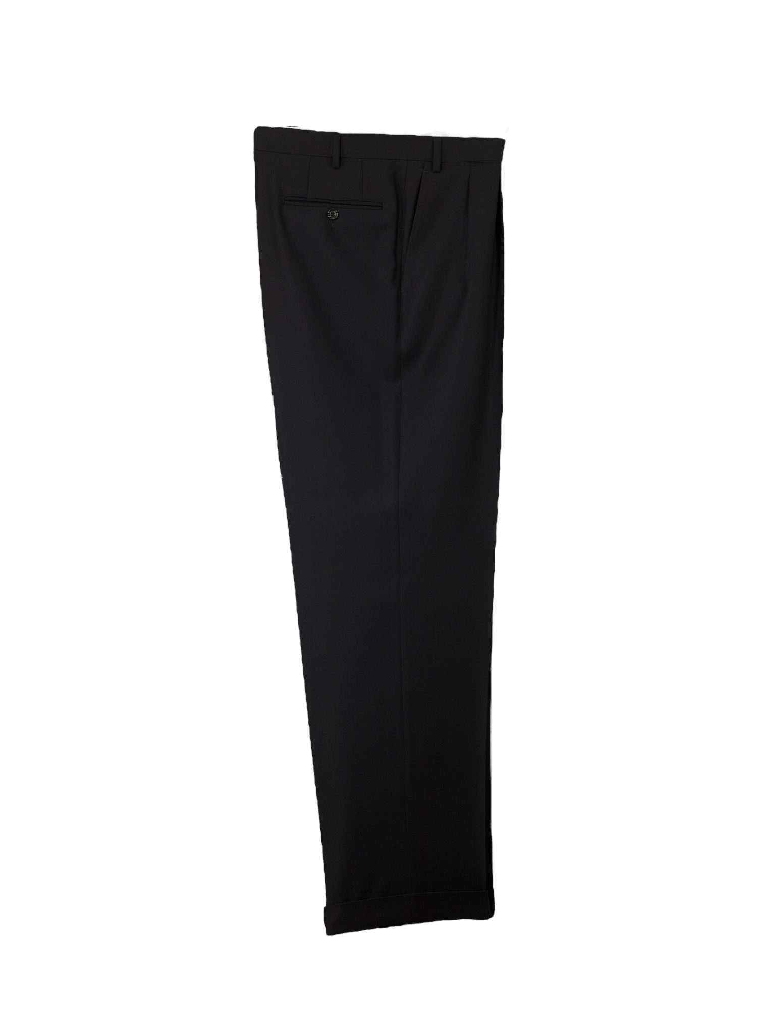 Canali Black Wool Gabardine Twill Double-Pleated Trousers