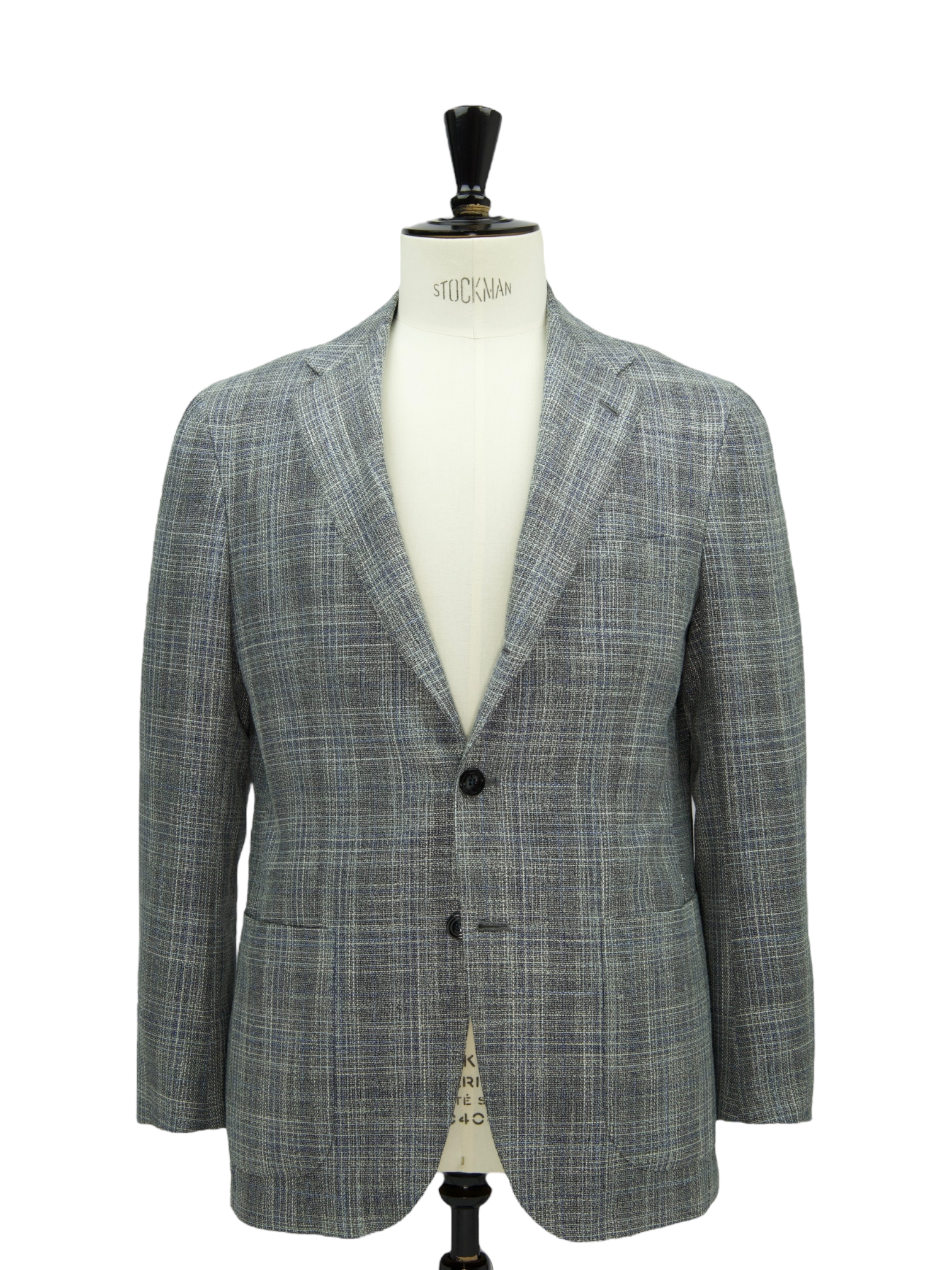 Kiton Grey & Ice Blue Virgin Wool & Silk Check Jacket