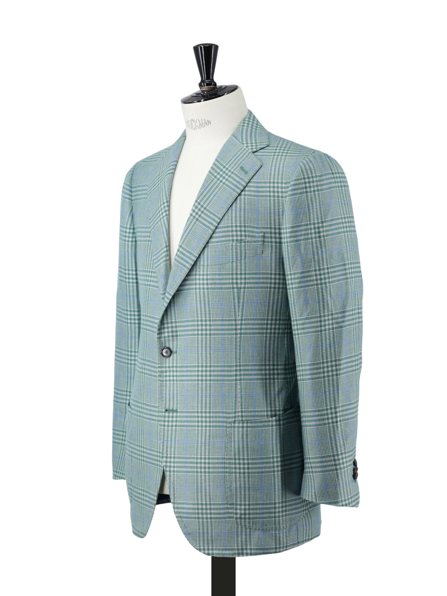 Cesare Attolini Light Green & Blue Cashmere-Silk Glenplaid Jacket