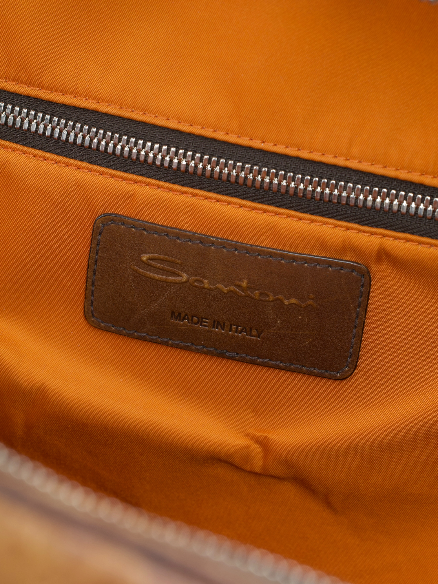 Santoni Cognac Brown Patina-Leather Business Tote-Bag