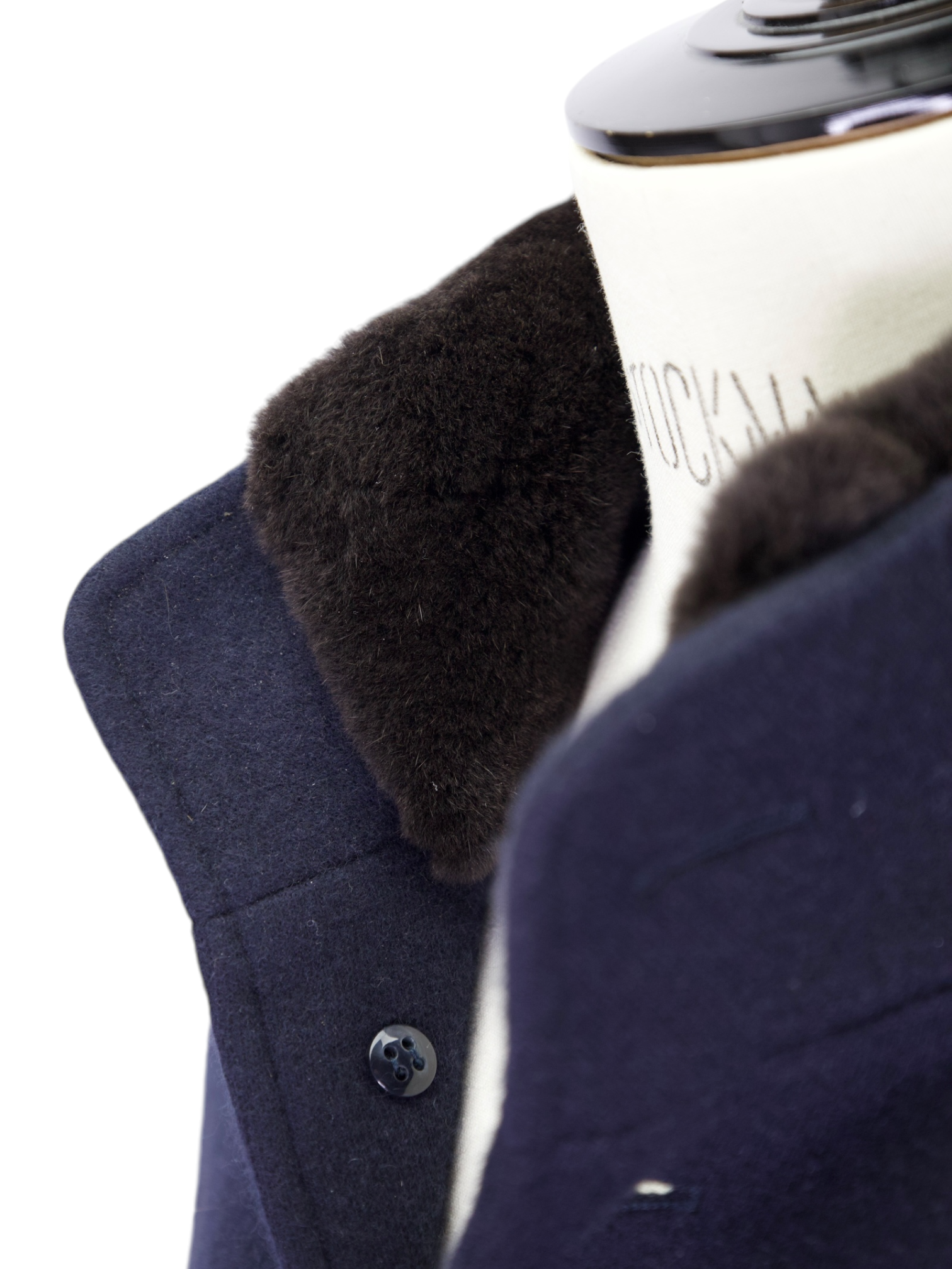 Mandelli Navy Cashmere & Castorino Fur Collar Overcoat