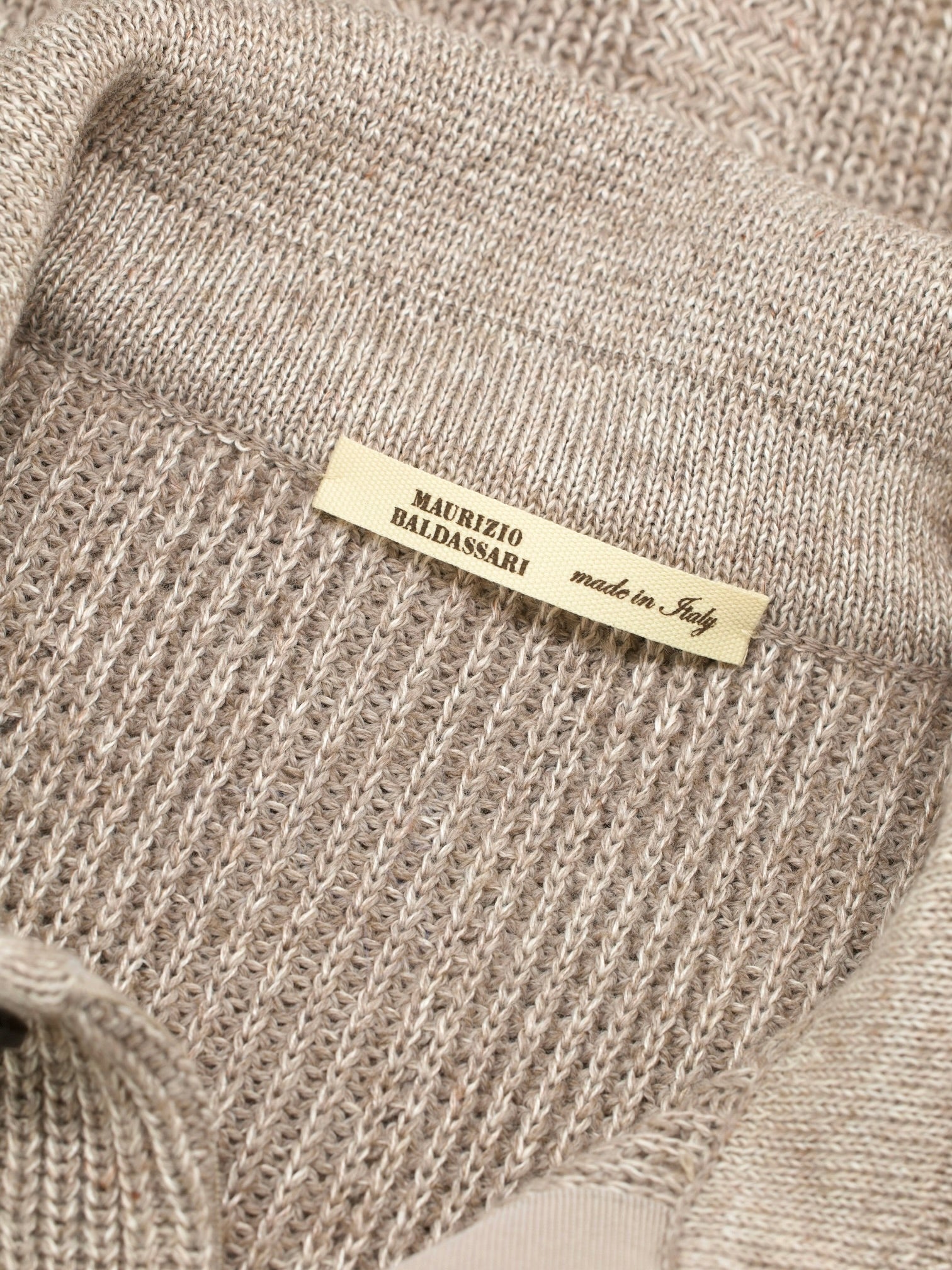Maurizio Baldassari Taupe Acrylic, Linen, Wool & Cashmere Stripe-Pattern Cardigan