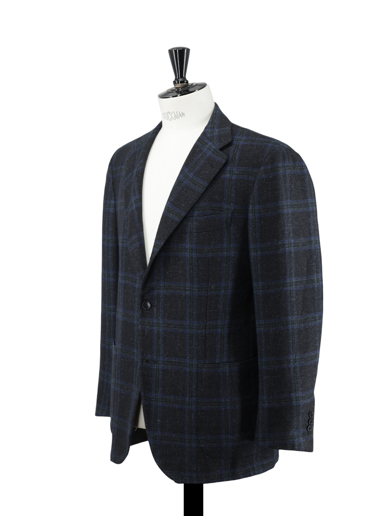 Kiton Navy & Green Cashmere, Silk Cotton & Vicuña Bolivia Windowpane Jacket
