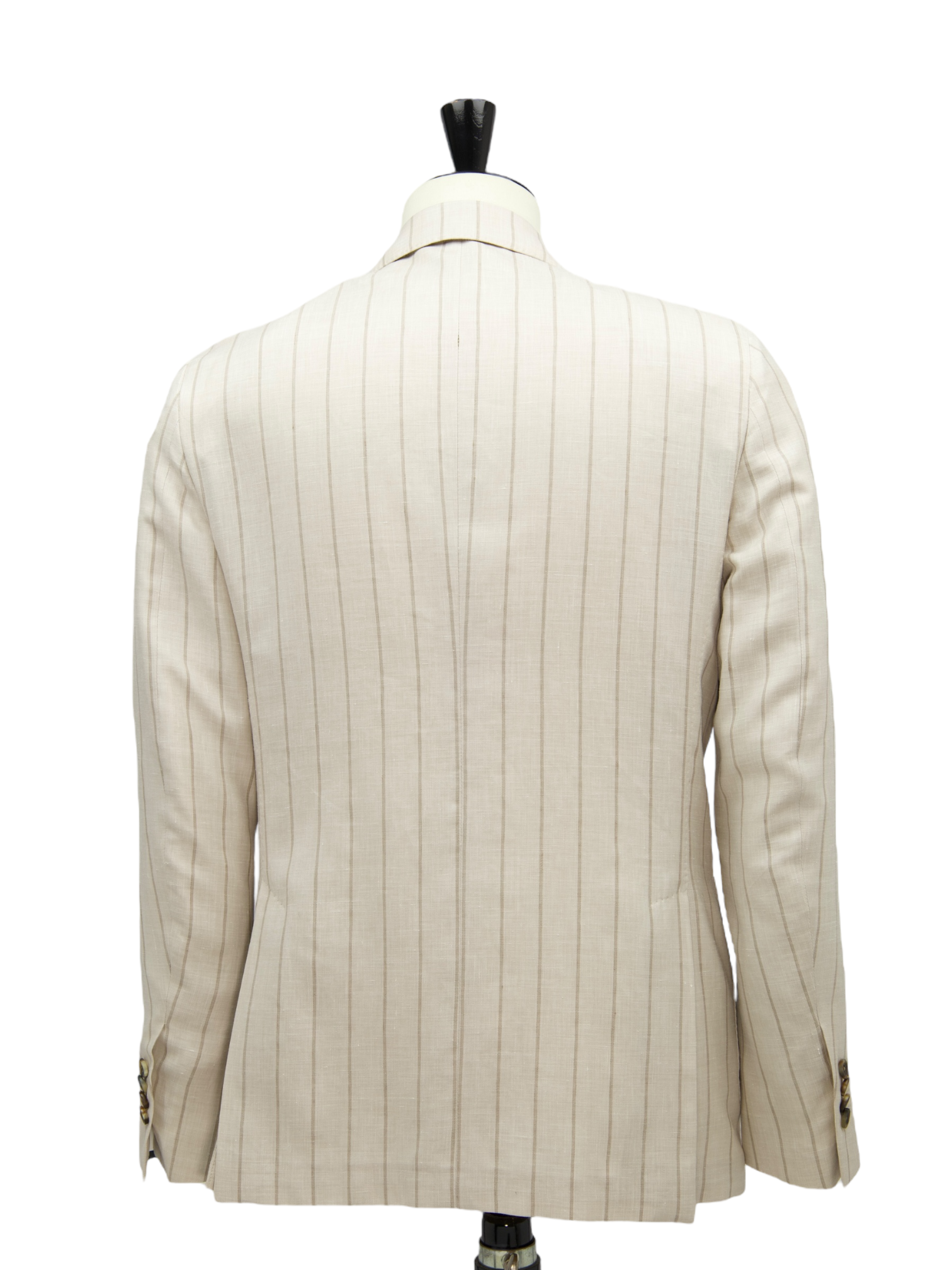 Lardini Taupe Double Breasted Wool, Linen & Silk Chalkstripe Jacket