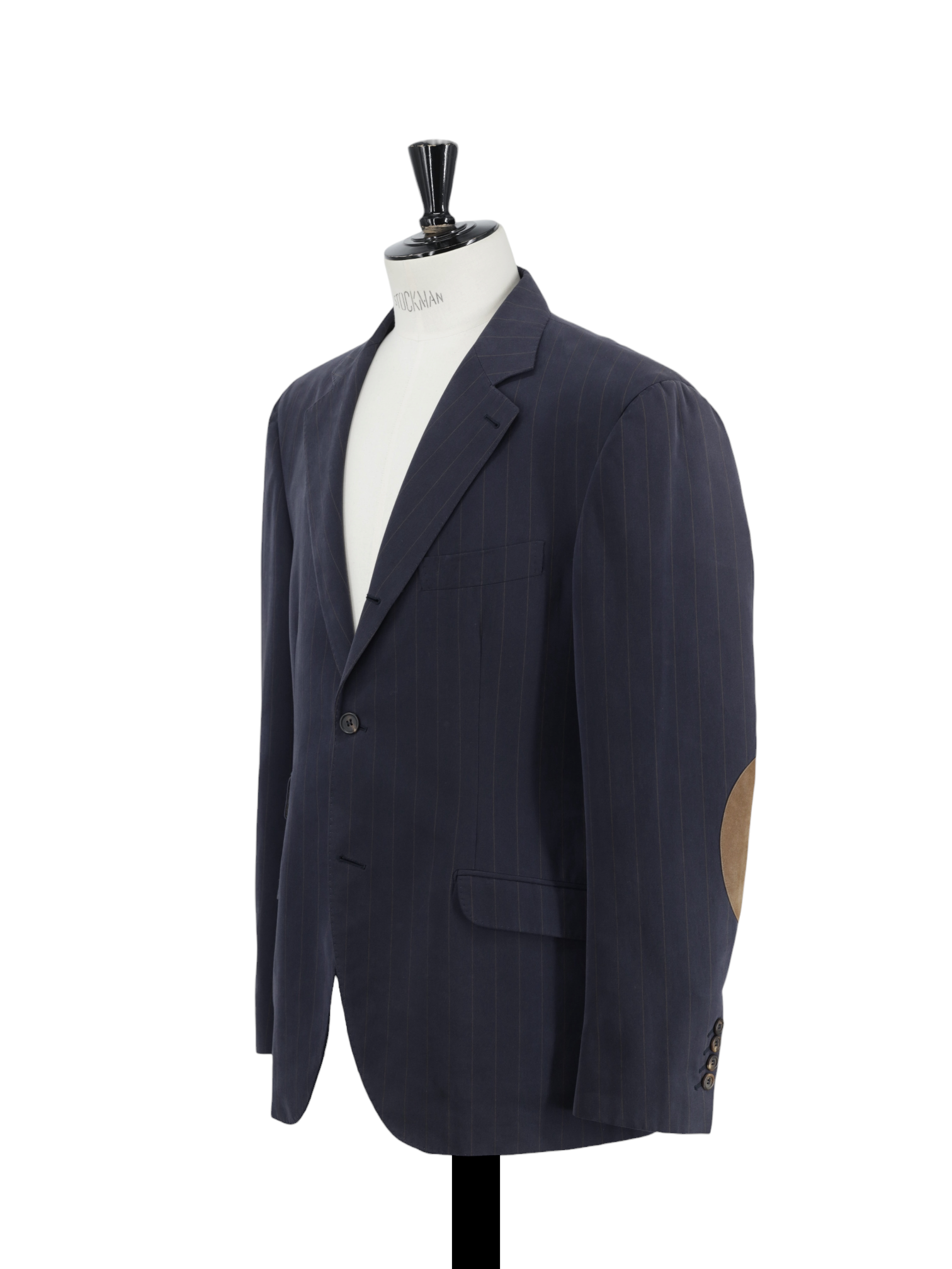 Brunello Cucinelli Navy Cotton Pinstripe Elbow-Patch Jacket