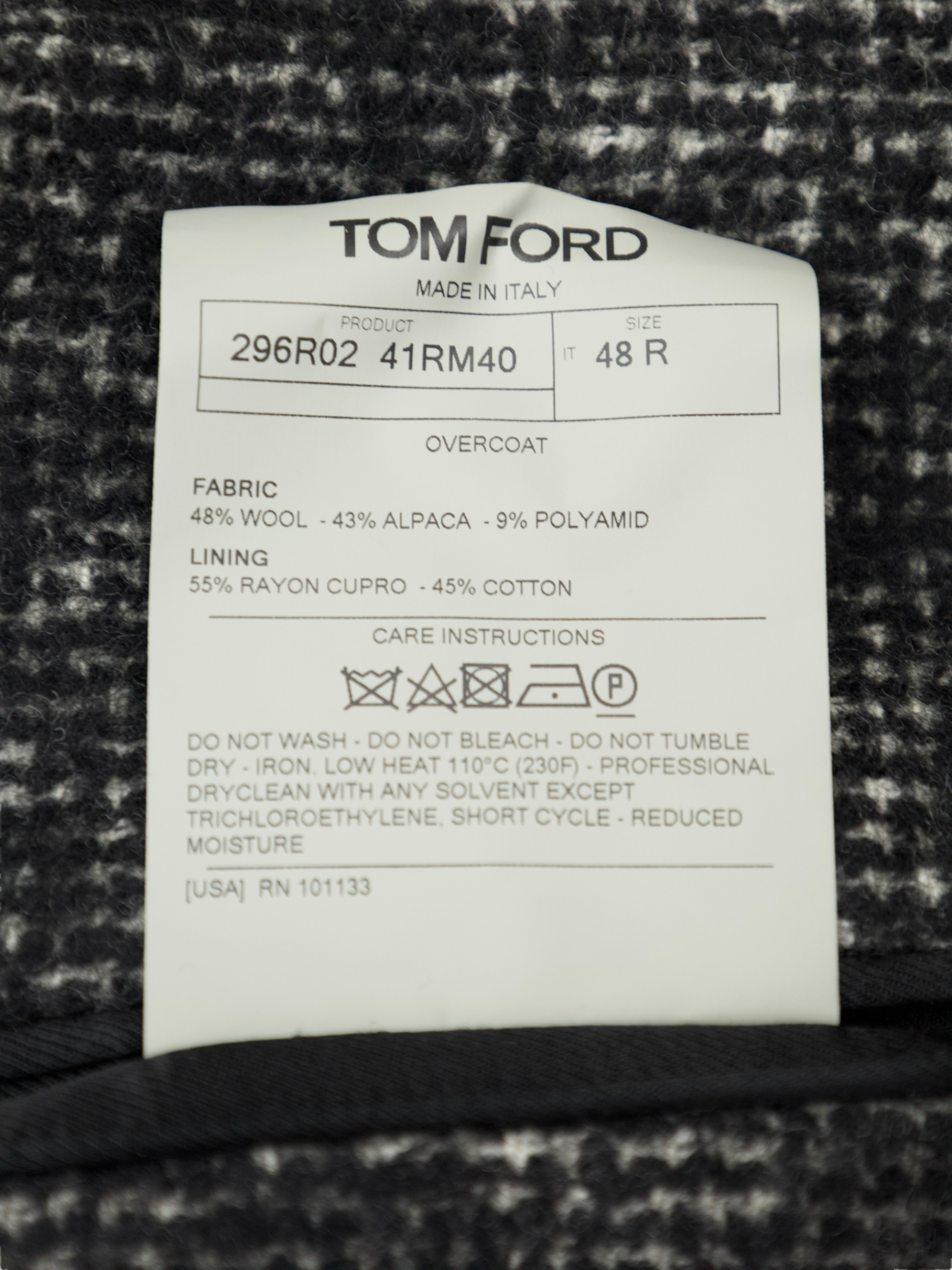 Tom Ford Grey Wool & Alpaca Micro-Structure Covert Coat