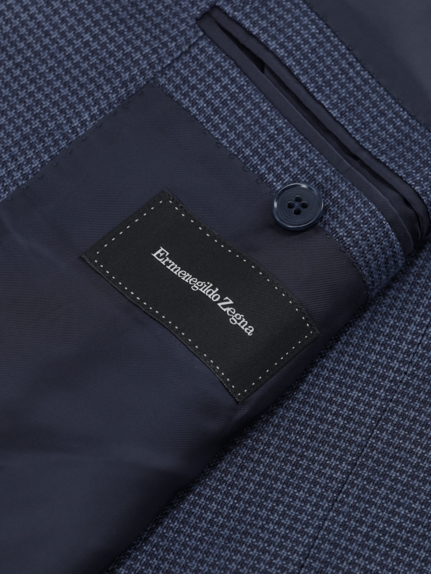 Ermenegildo Zegna Dark Blue Linen, Cashmere & Silk Houndstooth Jacket