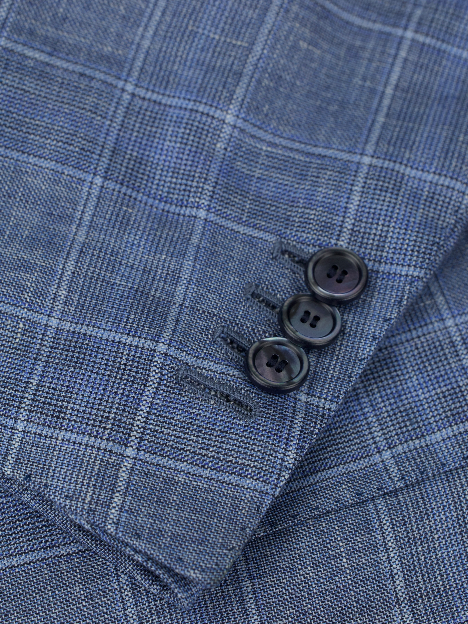 Cesare Attolini Steel Blue Cashmere, Silk & Linen Prince of Wales Jacket