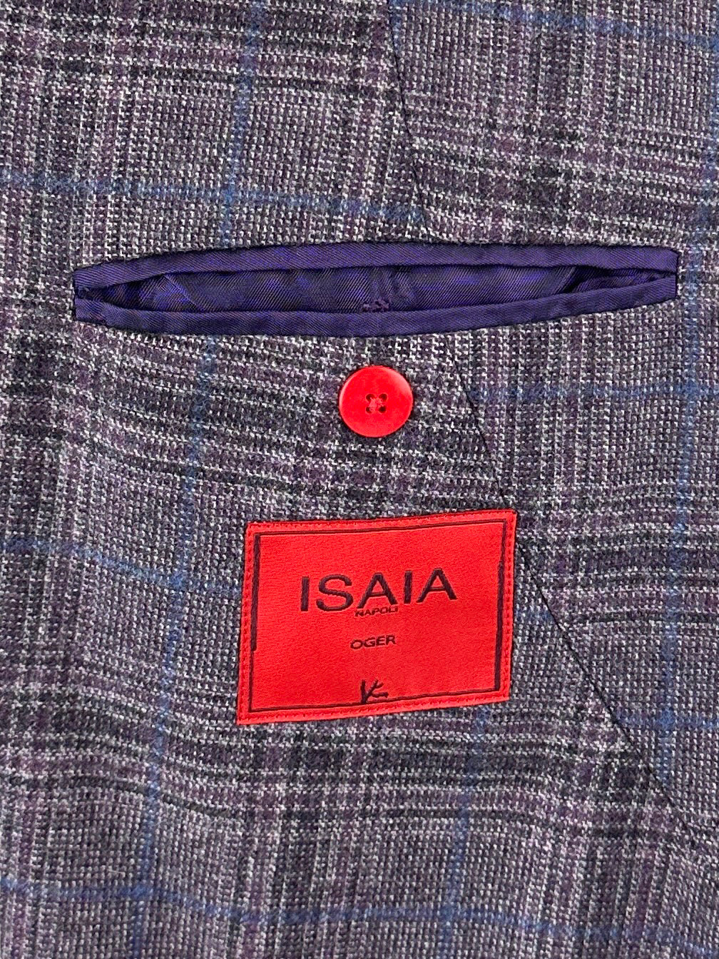 Isaia Purple Overcheck Wool Jacket