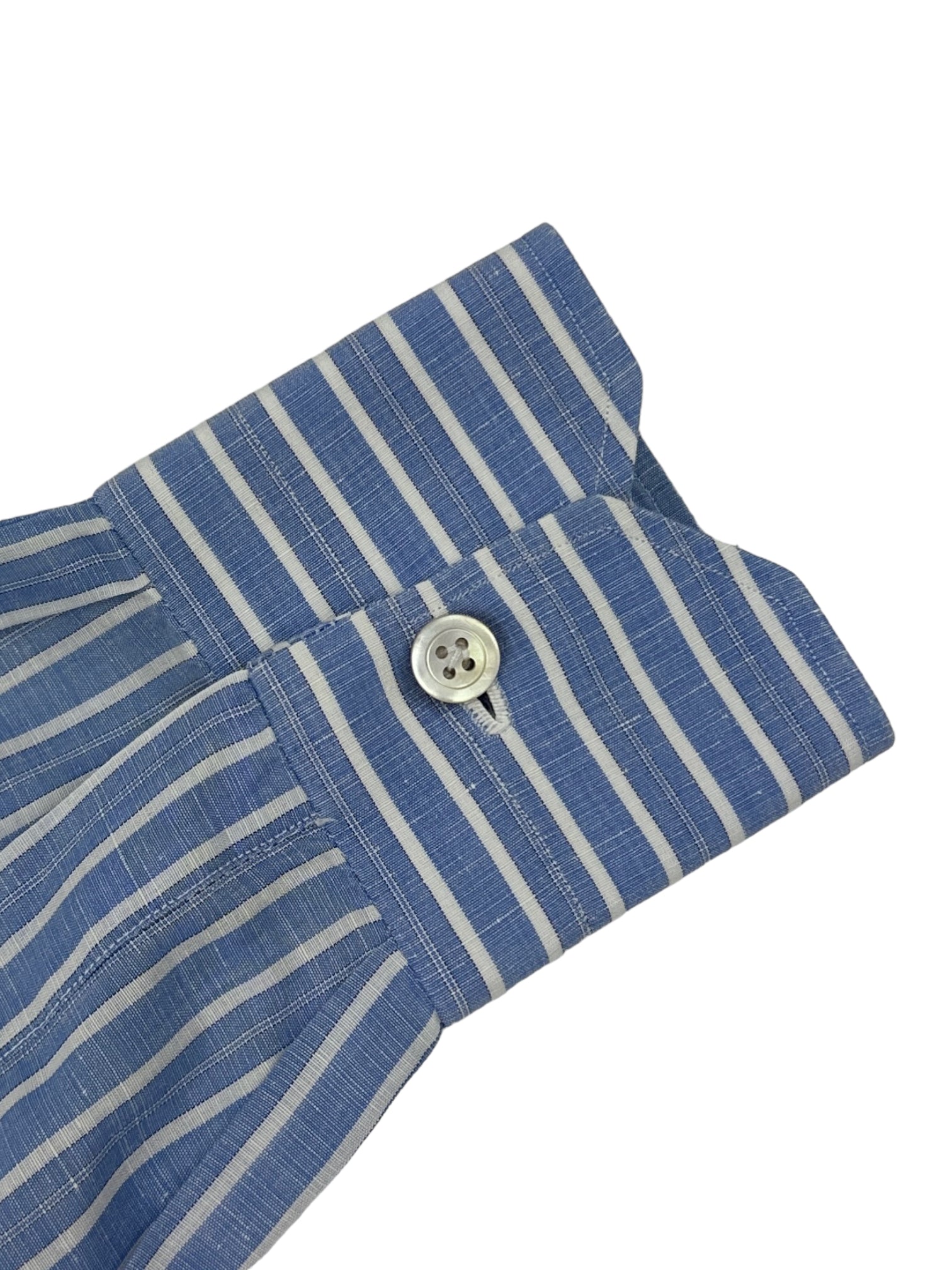 Kiton Light Blue Linen Blend Bengal Stripe Shirt