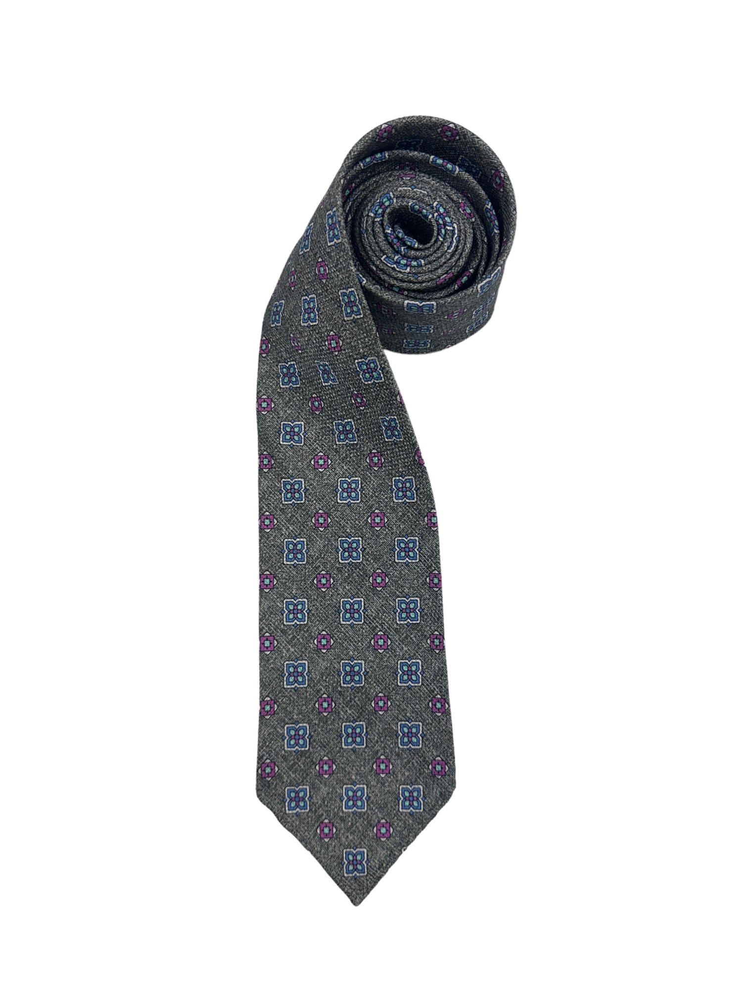 Kiton 7-voudige lichtgrijze zijden stropdas zonder punt