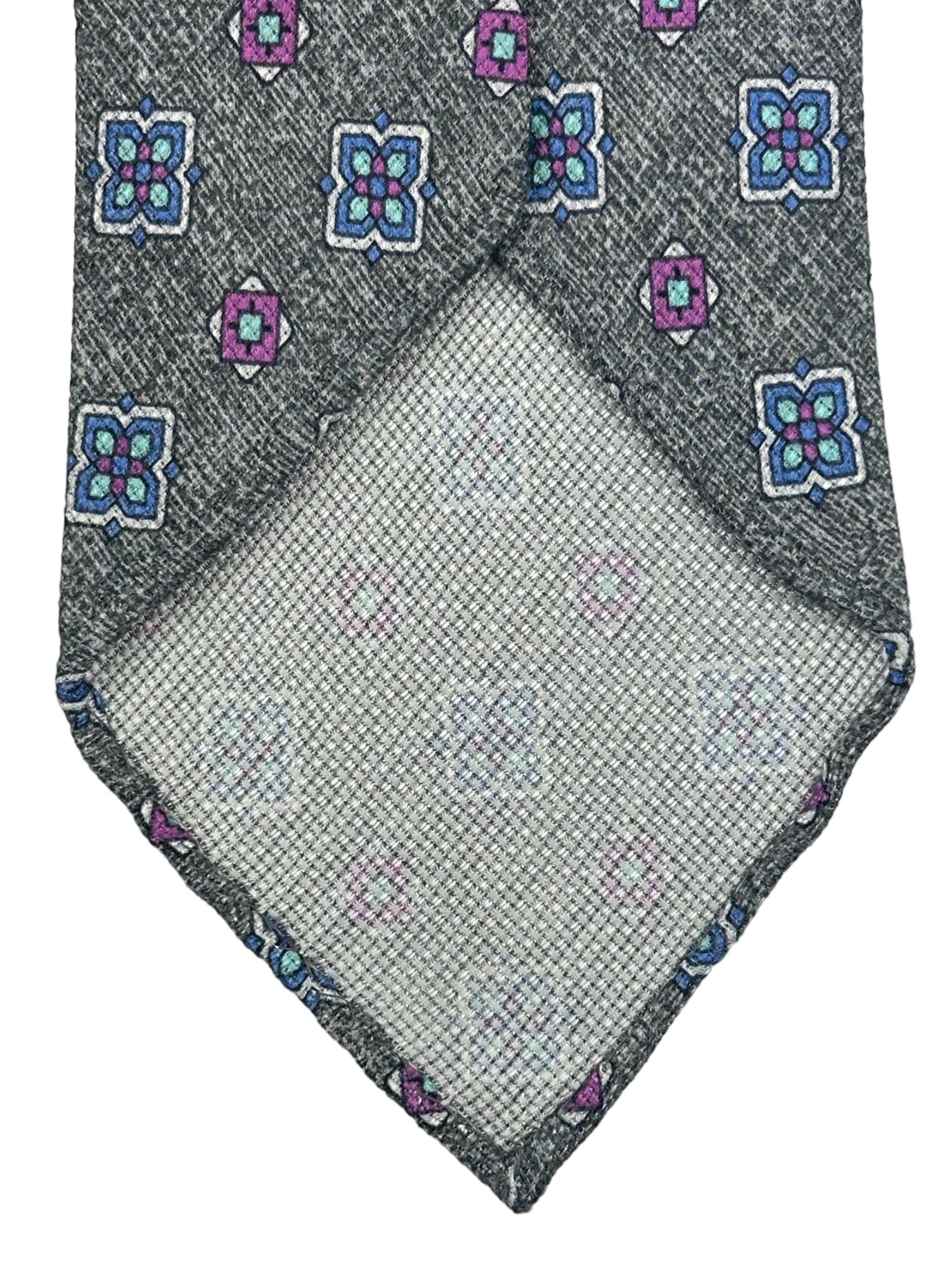 Kiton 7-voudige lichtgrijze zijden stropdas zonder punt