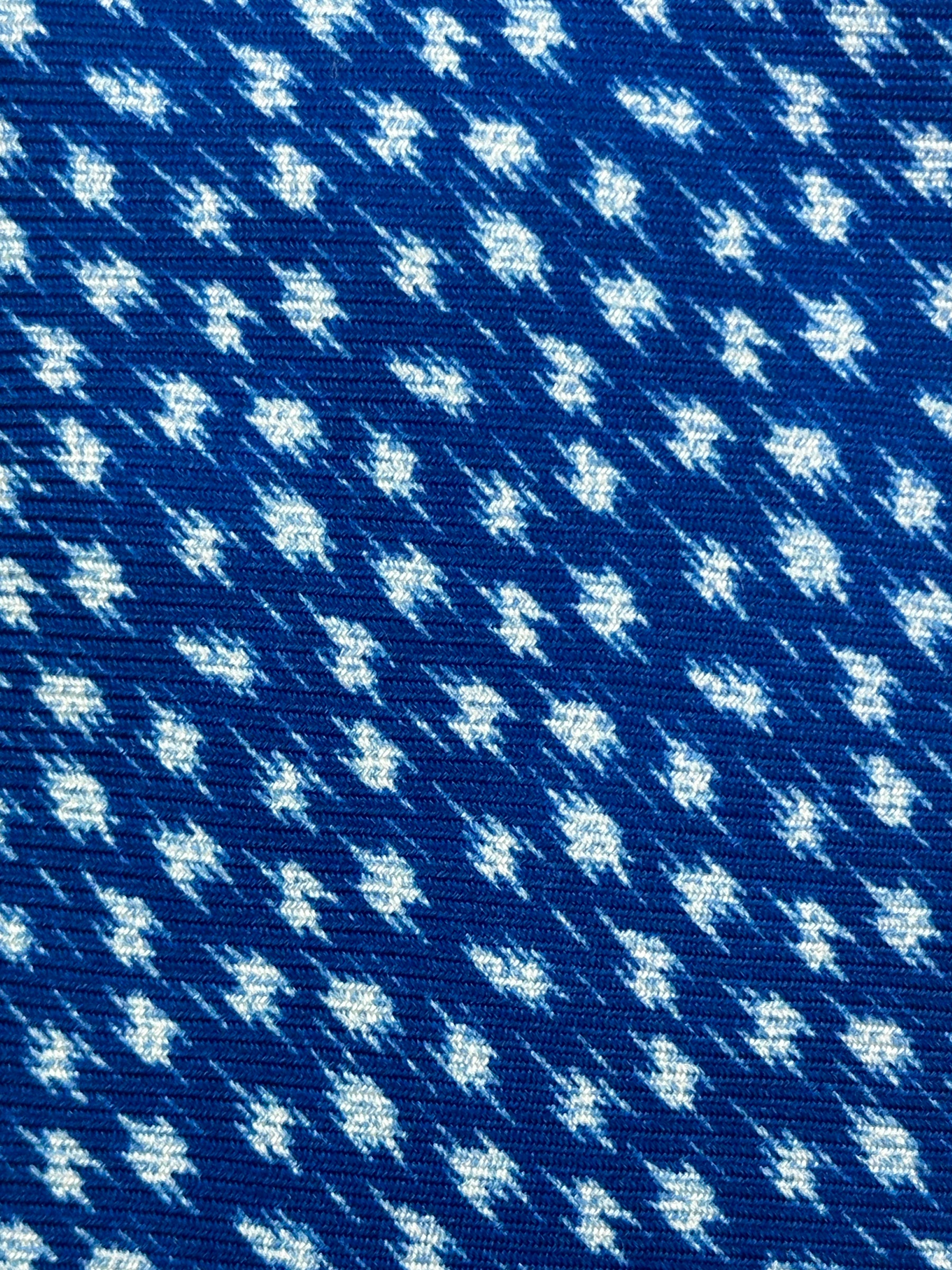 Kiton 7-voudige blauwe Pied de Poule zijden stropdas