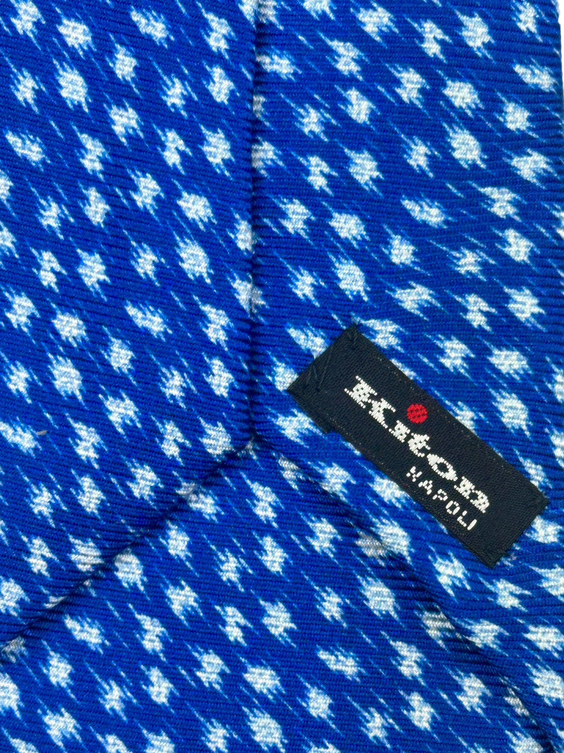 Kiton 7-Fold Blue Pied de Poule Silk Tie
