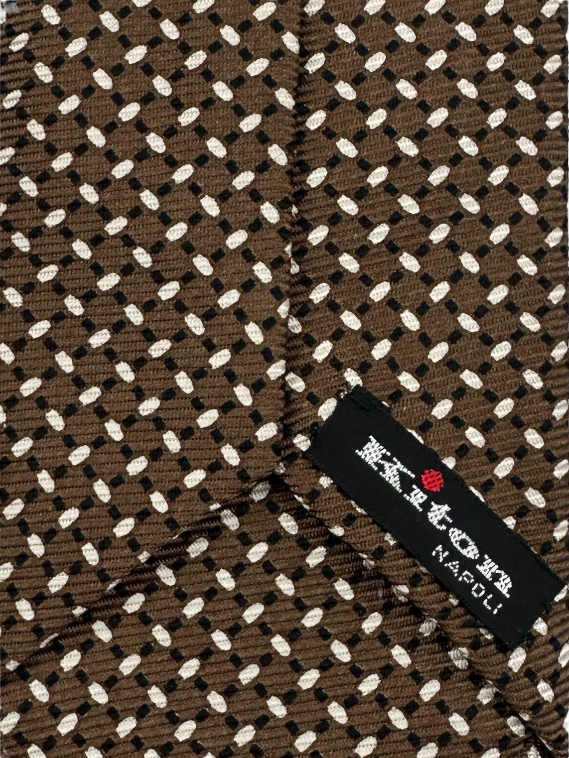 Kiton 7-voudige bruine geometrische zijden stropdas