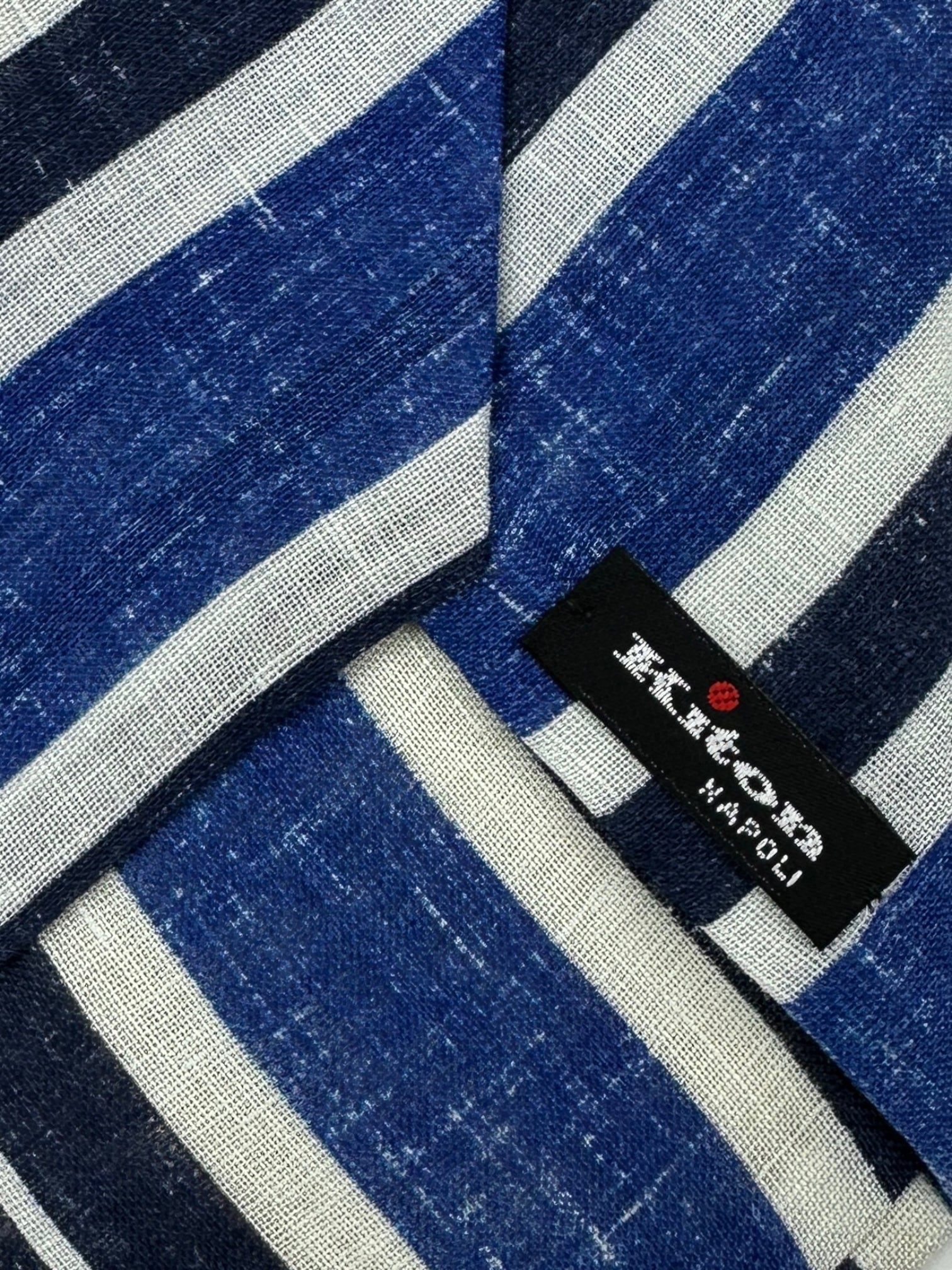 Kiton 7-Fold Blue Club Striped Linen Tie