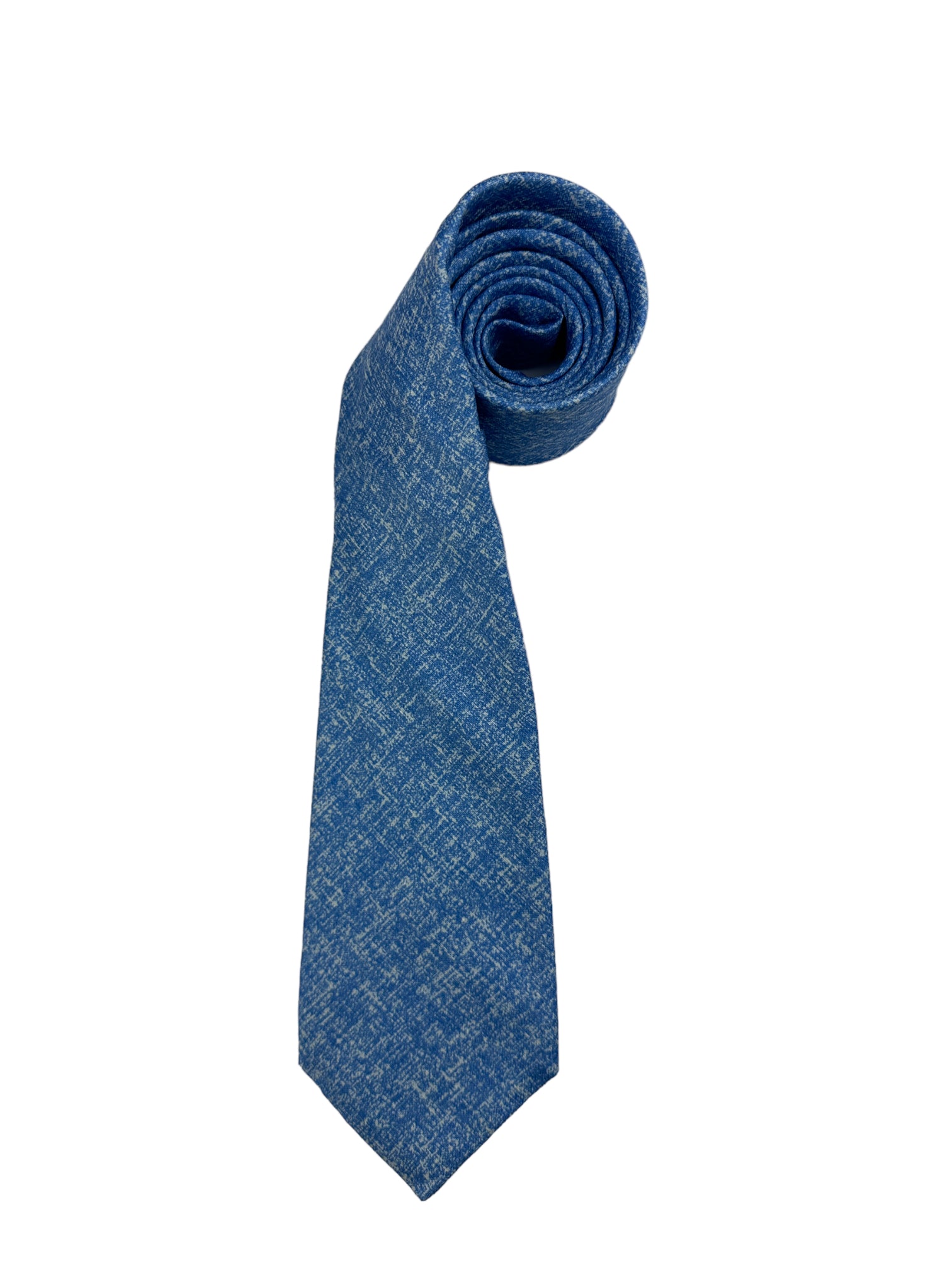 Kiton 7-voudige lichtblauw gemêleerde stropdas van linnen en zijde