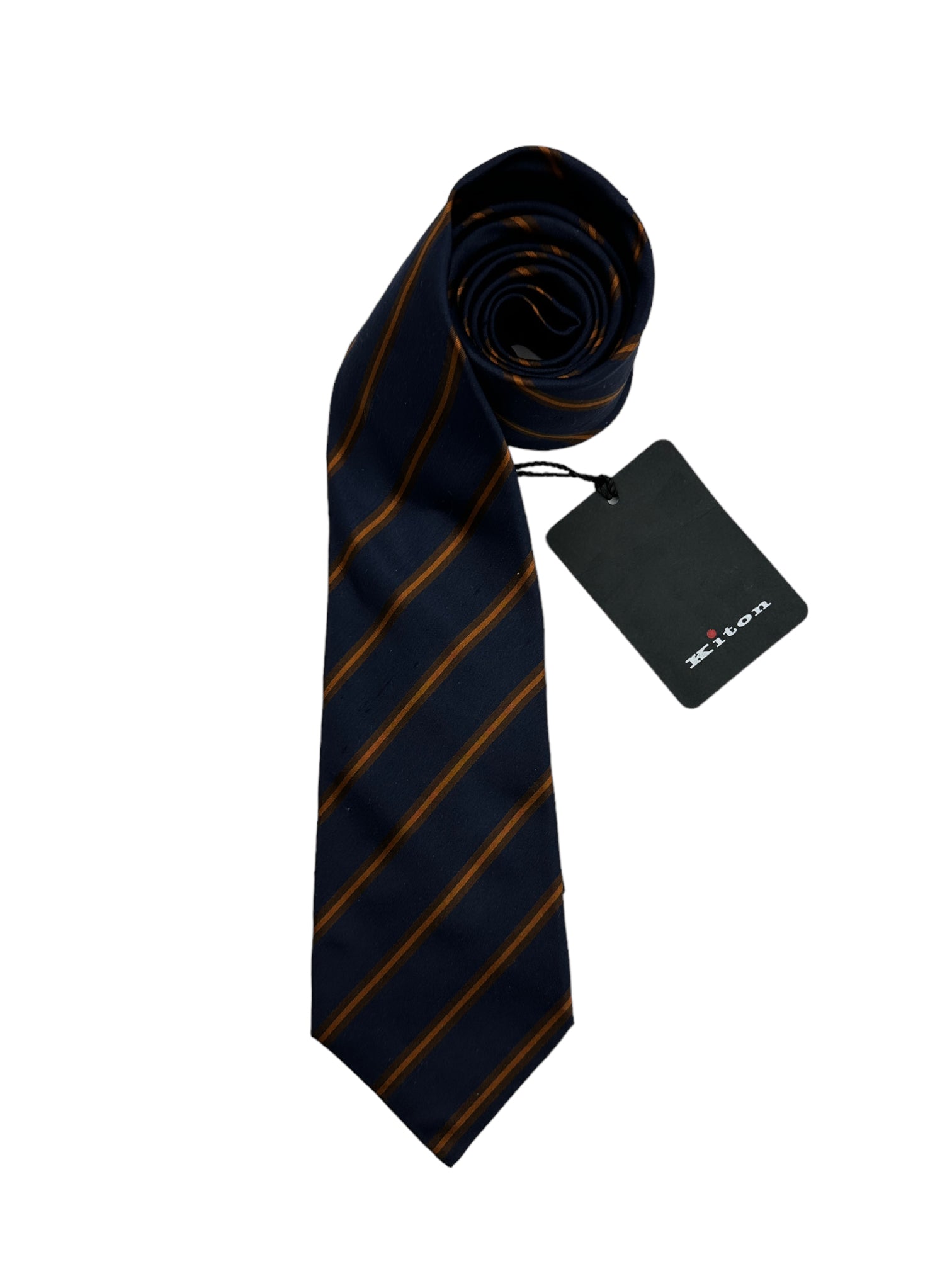 Kiton 7-Fold Blue and Orange Striped Silk Tie