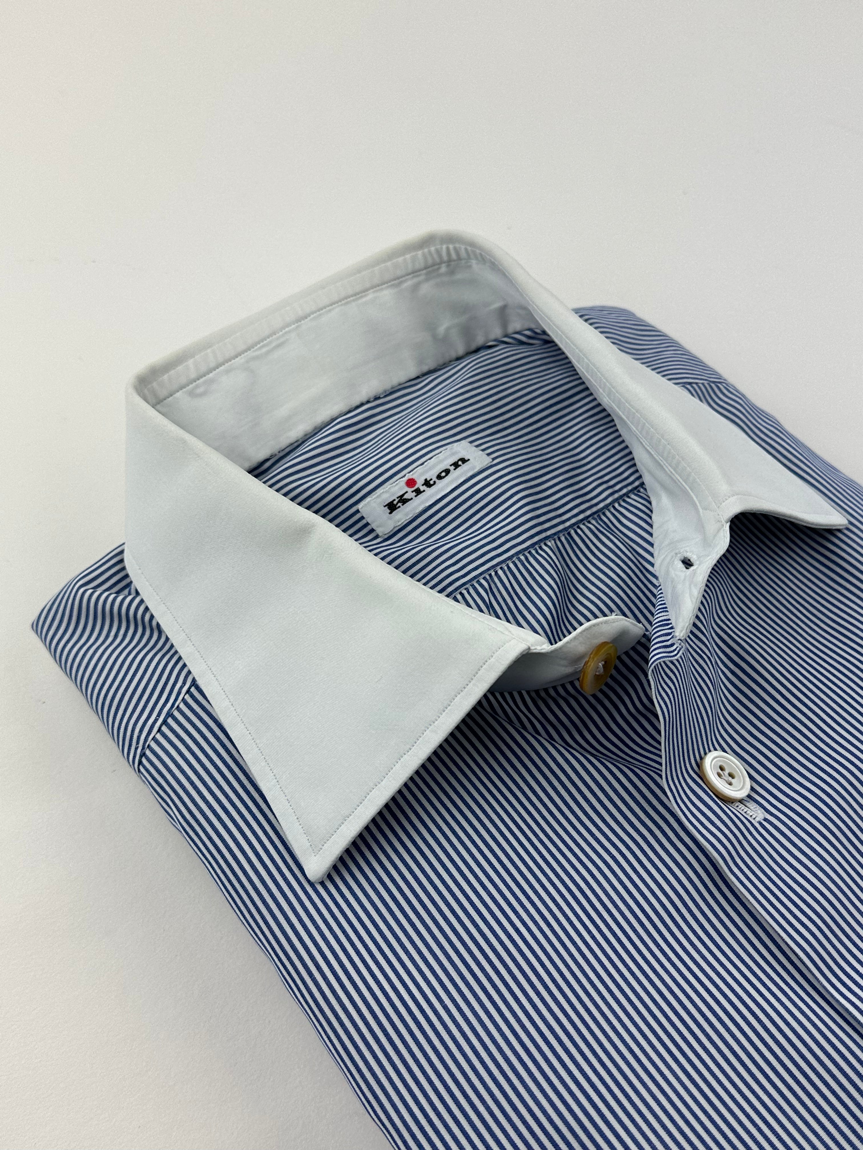 Kiton Blue Contrast Collar Shirt
