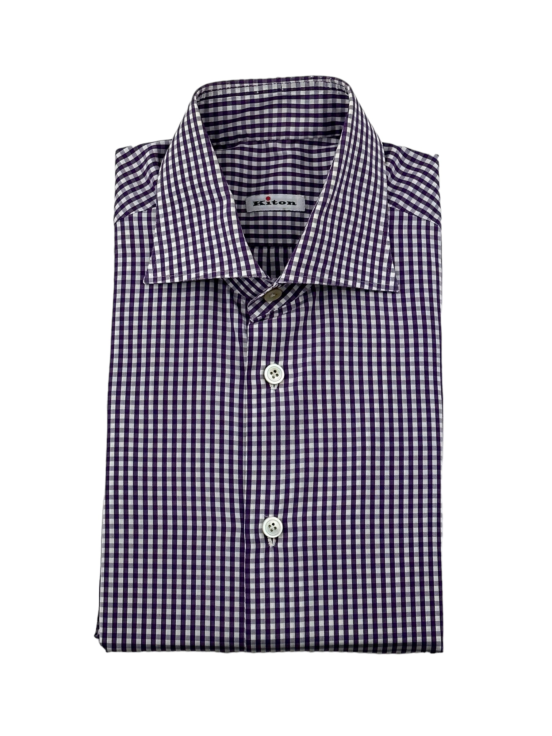 Kiton Purple Gingham Check Shirt