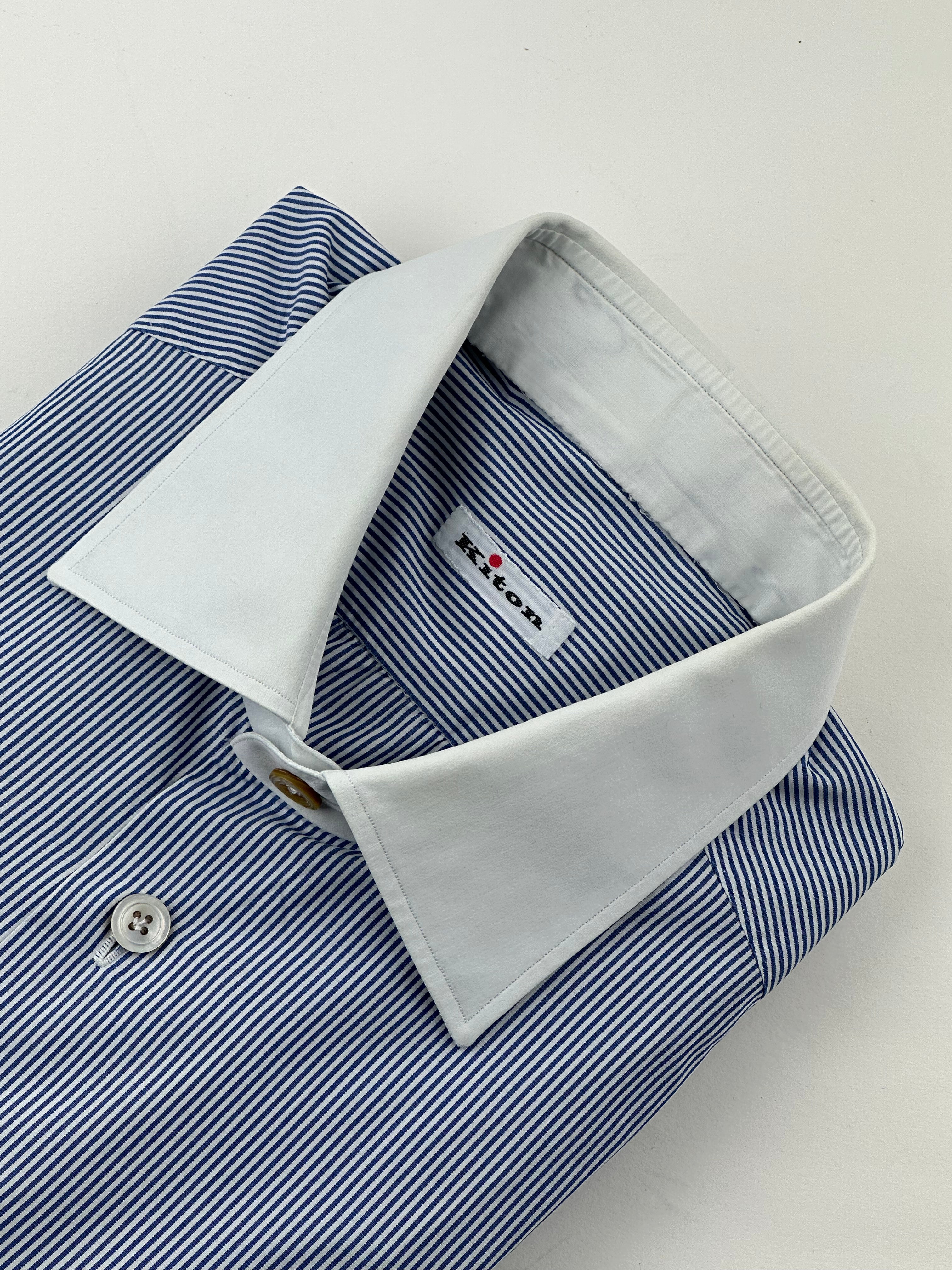 Kiton Blue Contrast Collar Shirt