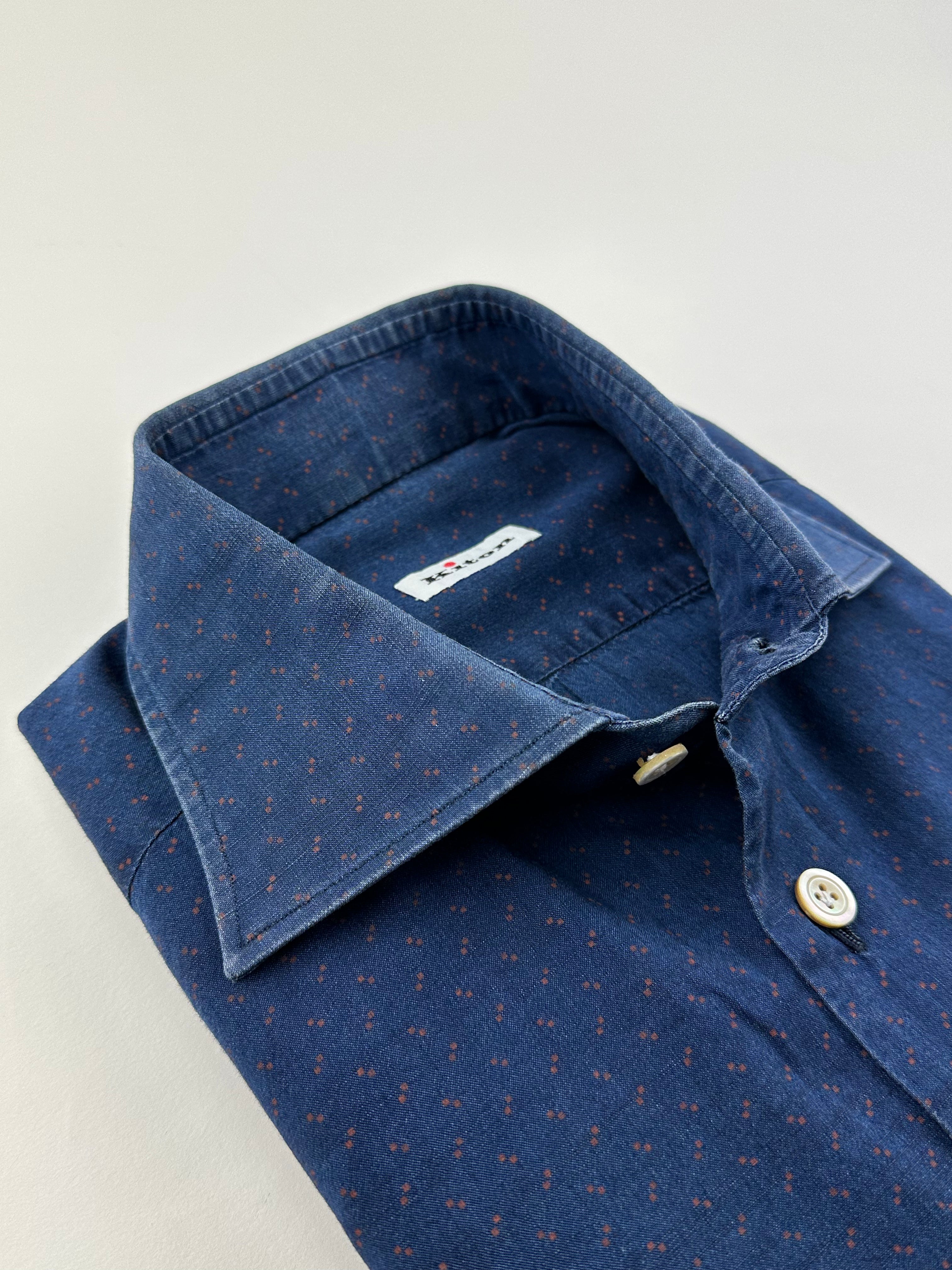 Kiton denim overhemd met bloemenpatroon