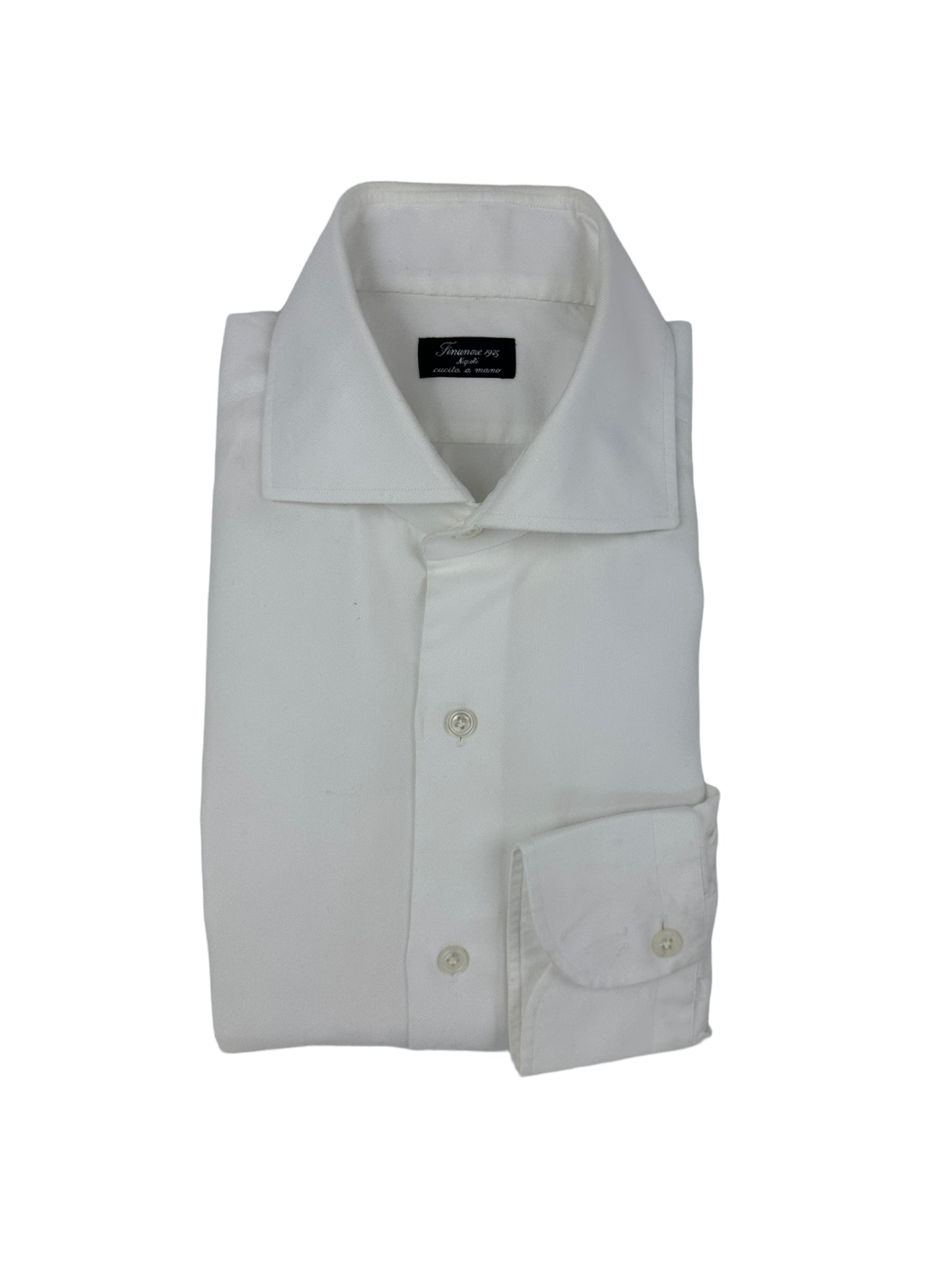 Finamore wit katoenen Oxford-overhemd