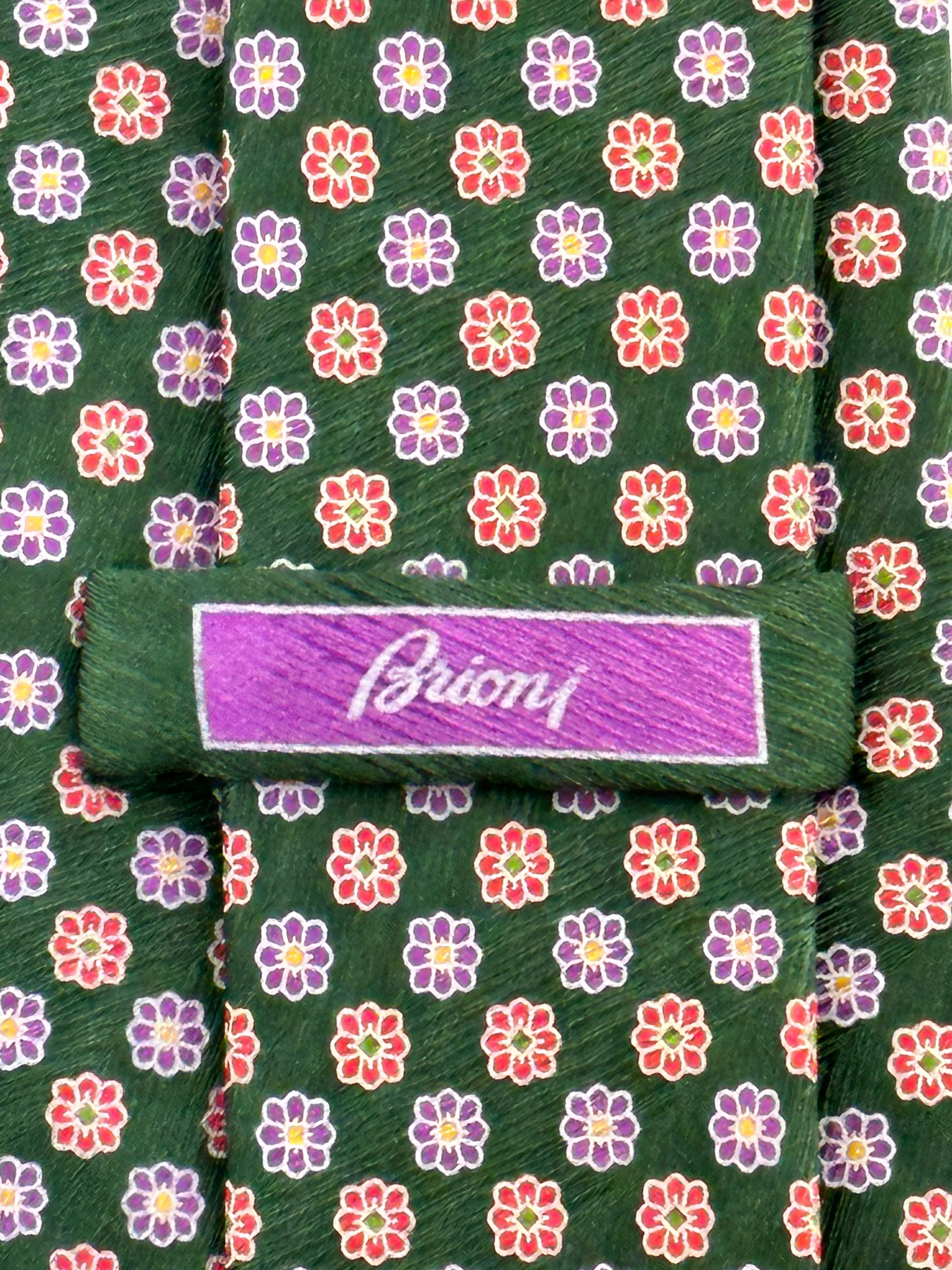 Brioni Green Silk Floral Tie